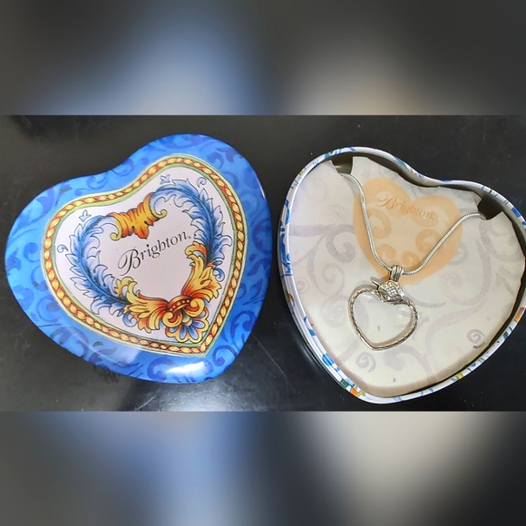 Brighton Jewelry - Vintage Brighton Silvertone Scroll Heart Clip Swarovski Crystal Necklace.